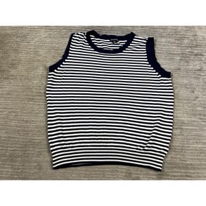 George Sweater Vest Womens XL Blue White Striped Sleeveless Rayon Blend Casual